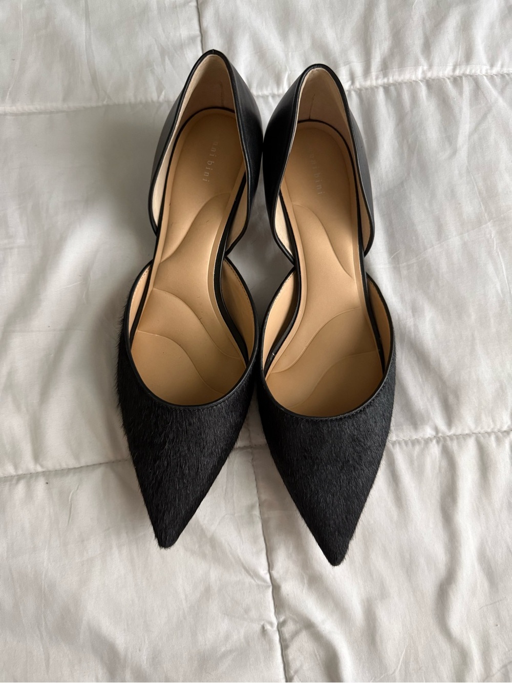 Gianni Bini Black Pointed D'Orsay kitten heel with real calf hair